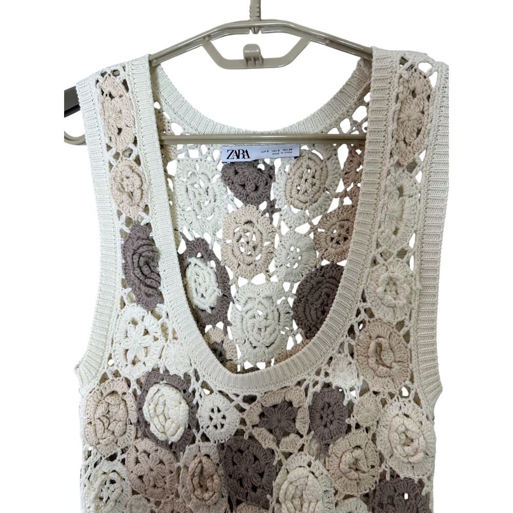 Zara Women Limited Edition Floral Crochet  Mini Dress Small Boho Festival Hippie - Picture 4 of 11